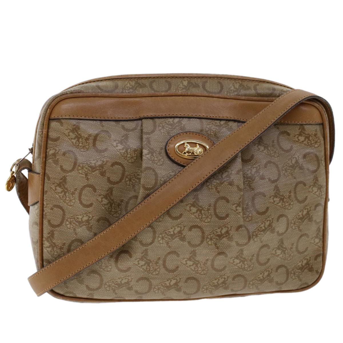 Celine C Macadam Canvas Shoulder Bag Beige Auth Ep906